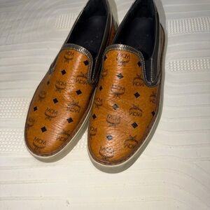 MCM Brown Logo-Print Slip-On Loafers